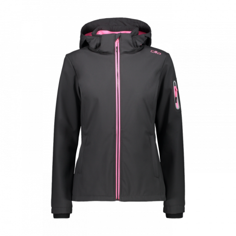 CMP Women's lightweight softshell jacket with detachable hood Antracite/Pink Fluo